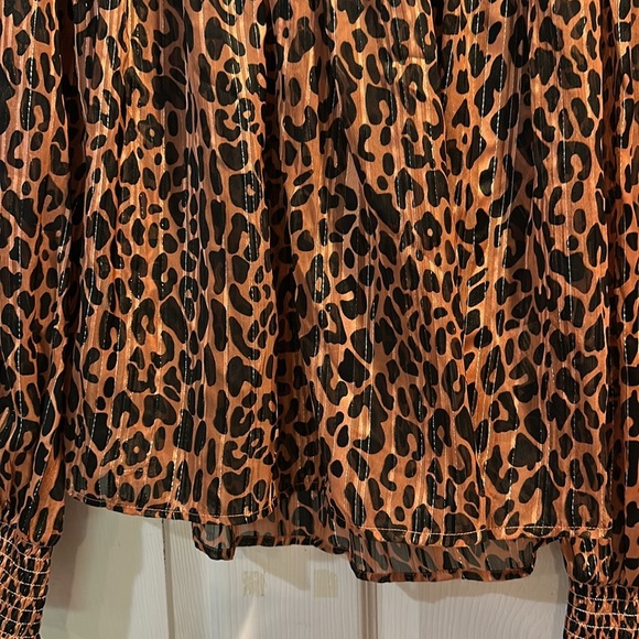 Scotch & Soda Leopard Smocked Blouse Silver Lurex Sparkle XL Top - Picture 9 of 10
